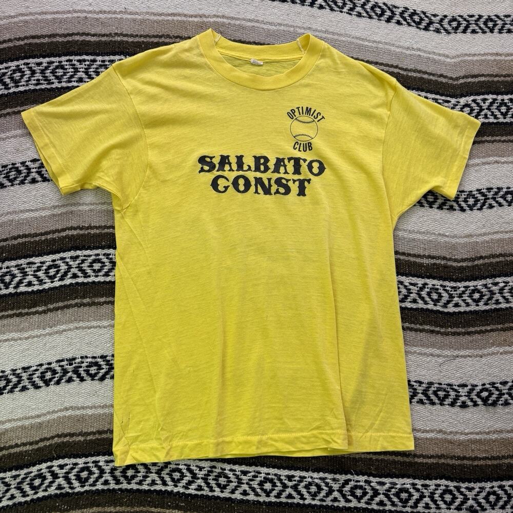 Men's Vintage 80's Screen Stars Optimist Club Baseball Yellow T Shirt Tee Sz L
